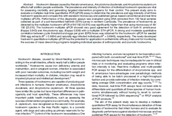 Australia, Thailand, Switzerland, Cambodia: Multiplex qPCR for Hookworms