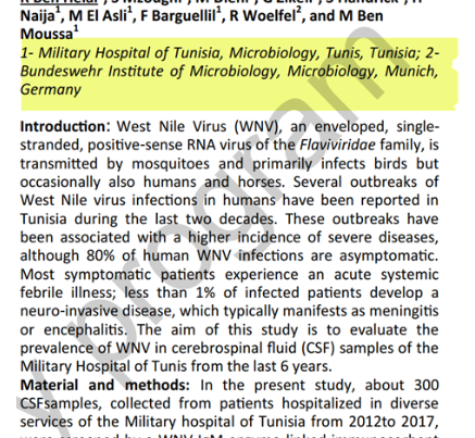Germany and Tunisia: West Nile Virus in cerebrospinal fluid (CSF)