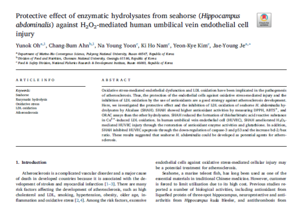 Korea: Protective effect of hydrolysates from seahorse on Atherosclerosis