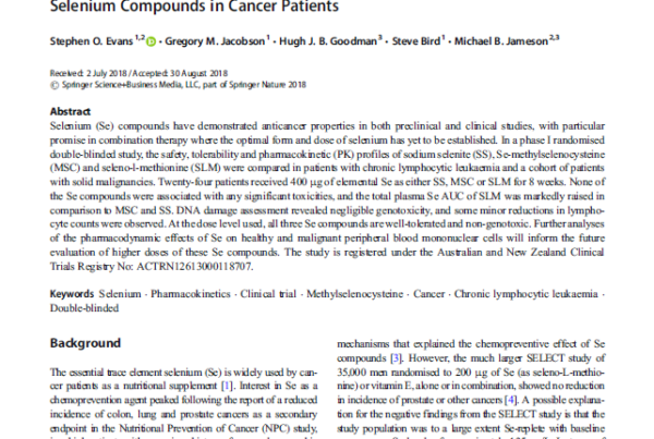 New Zealand: Selenium compounds as therapeutic agents in cancer patients