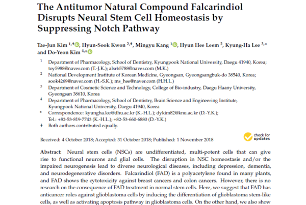 Korea: Falcarindoil disrupts neural stem cell homeostasis