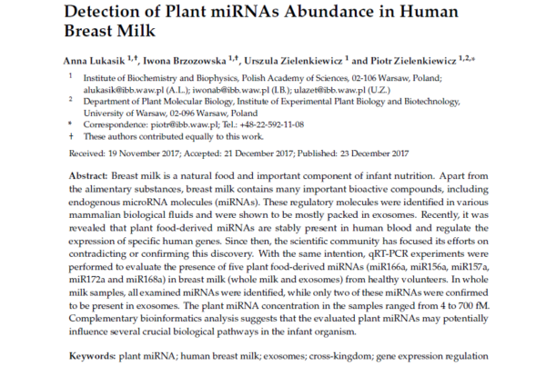 Poland: Plant miRNAs in human breast milk