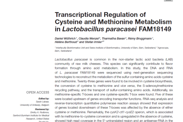 Switzerland: Metabolic regulation in Lactobacillus paracasei FAM18149