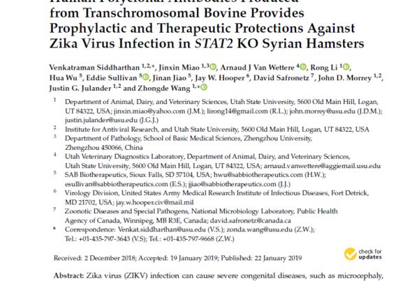USA, China & Canada: Zika virus polyclonal antibodies