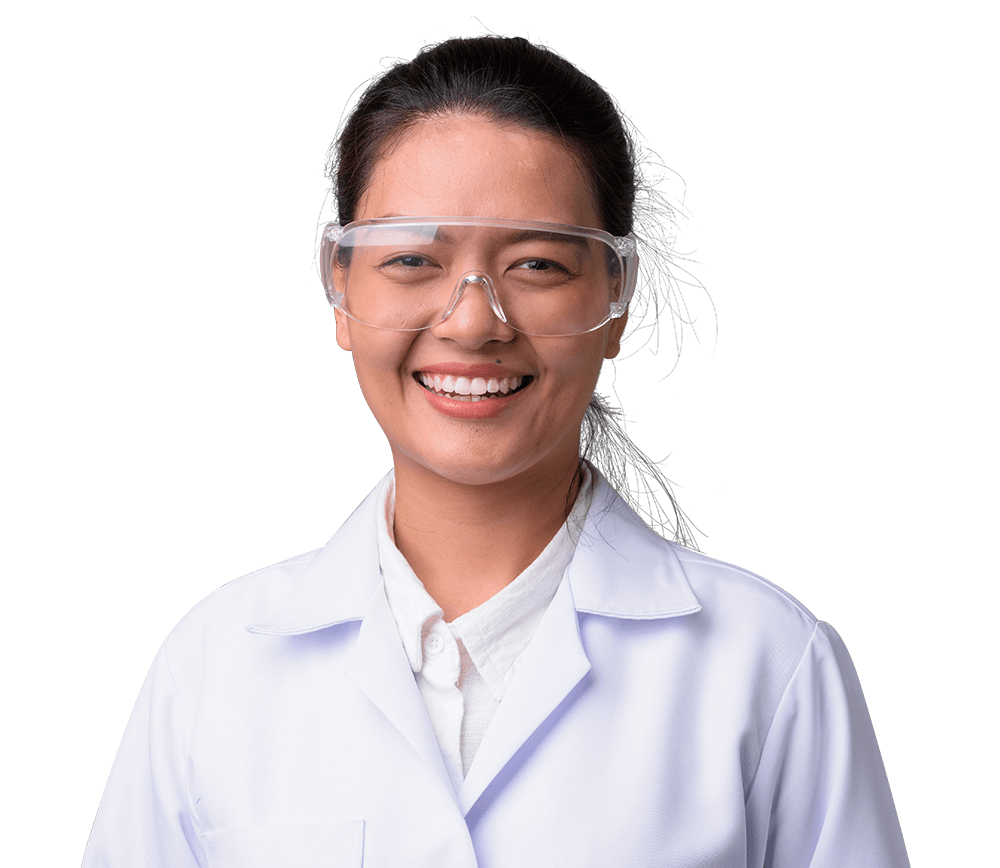 Lady in white lab coat