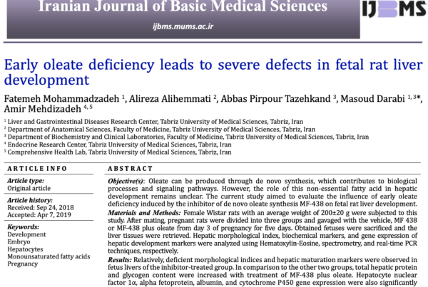 Iran: Oleate deficiency affects fetal rat liver development