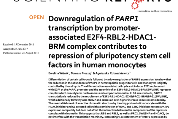 Poland: Down regulation of PARP1 transcription in monocytes is controlled by cell cycle
