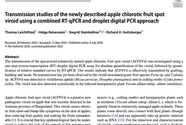 Austria: Determining method of transmission of Apple chlorotic fruit spot viroid (ACFSVd) in apples